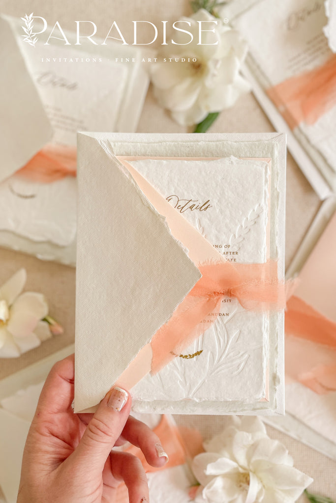 Sara Colored Handmade Paper Wedding Invitation Sets