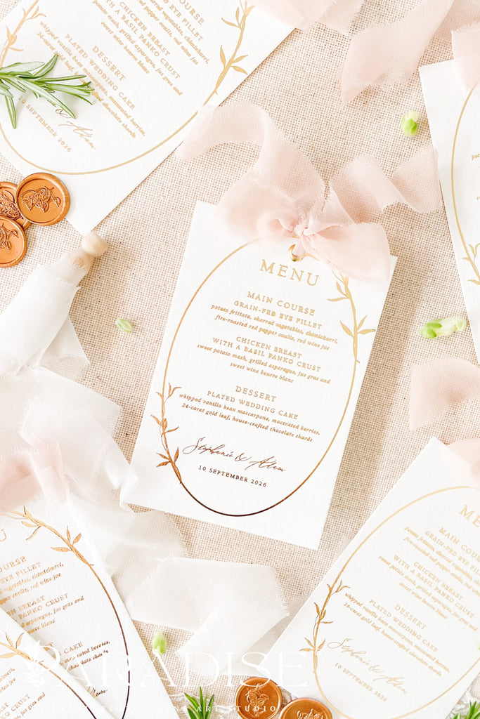 Kennedy Real Gold Foil Wedding Menus