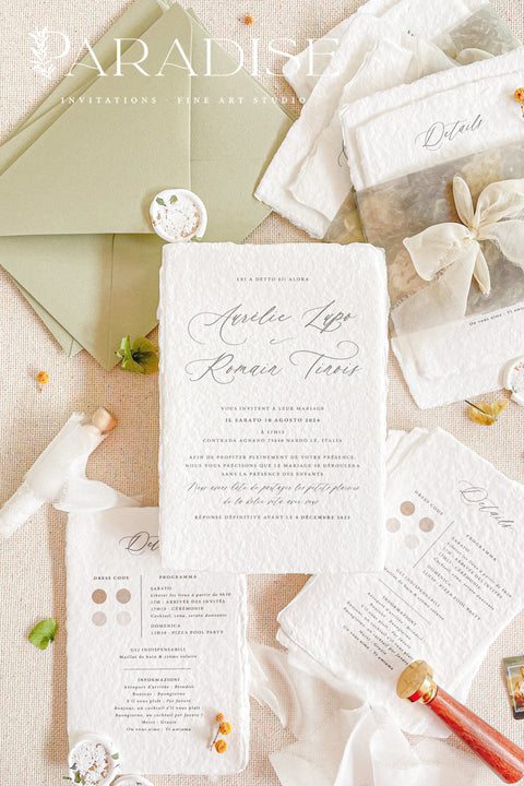 This exquisite wedding invitations suite offers a blend of timeless sophistication and modern elegance. The beautiful modern calligraphy invites are printed on luxurious handmade cotton paper, providing a rich, tactile feel and a fine art finish. This fine art stationery is the perfect choice for couples who appreciate bespoke, handcrafted details and a chic, contemporary aesthetic.
