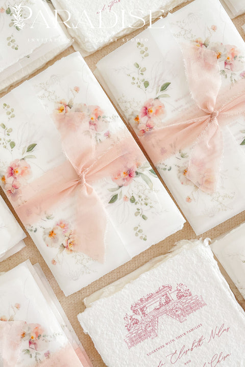 This exquisite wedding invitations suite offers a personal and artistic touch, perfect for a summer wedding. Each invitation features a custom, hand drawn venue illustration that beautifully captures the unique charm of your location. The illustration is printed on luxurious handmade cotton paper, which provides a rich, tactile feel and a timeless finish, creating a truly memorable keepsake for your guests.