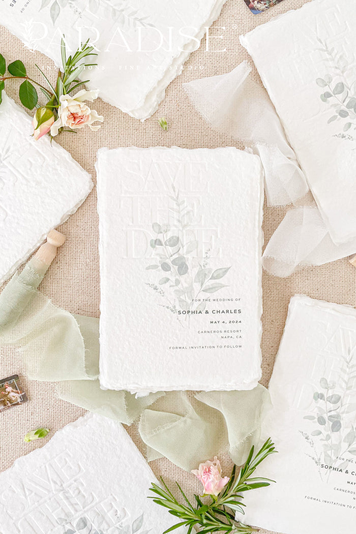 Finley Embossed Handmade Paper Save the Date Cards