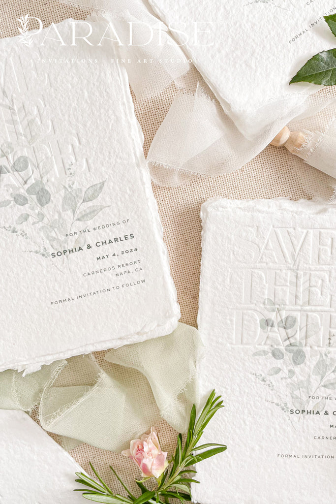 Finley Embossed Handmade Paper Save the Date Cards