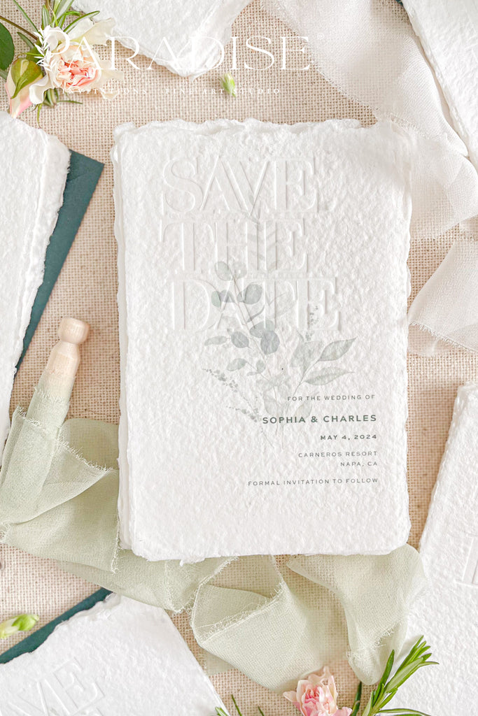 Finley Embossed Handmade Paper Save the Date Cards