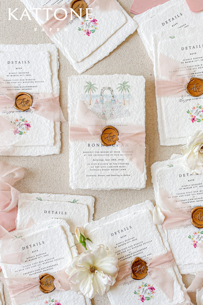 Oriana Handmade Paper and Watercolor Wedding Venue Wedding Invitations