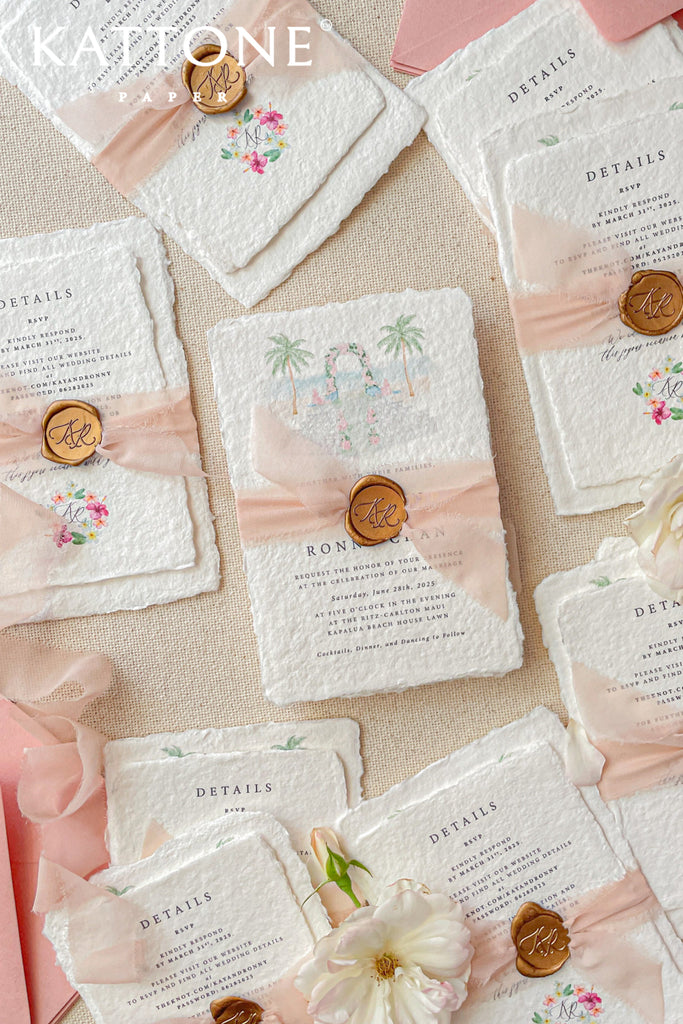 Oriana Handmade Paper and Watercolor Wedding Venue Wedding Invitations