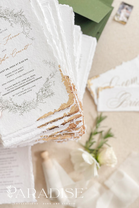 Announce your special day with the serene beauty of our garden wedding stationery set. This collection features a delicate golden leaf on each invite, adding a touch of timeless elegance and luxury. Perfect for a lush garden ceremony, an intimate outdoor reception, or any couple who appreciates a subtle yet romantic and sophisticated aesthetic. The unique design of this timeless romantic stationery is sure to set a beautiful and memorable tone for your celebration.