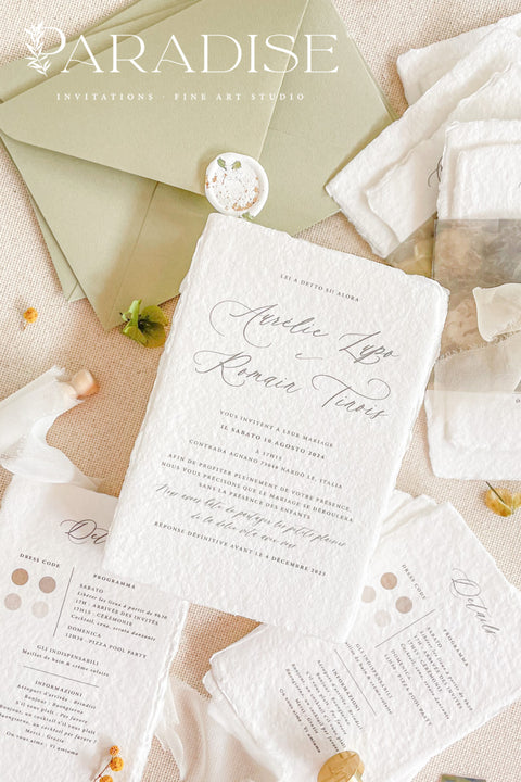 This exquisite wedding invitations suite offers a blend of timeless sophistication and modern elegance. The beautiful modern calligraphy invites are printed on luxurious handmade cotton paper, providing a rich, tactile feel and a fine art finish. This fine art stationery is the perfect choice for couples who appreciate bespoke, handcrafted details and a chic, contemporary aesthetic.
