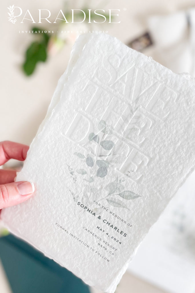 Finley Embossed Handmade Paper Save the Date Cards