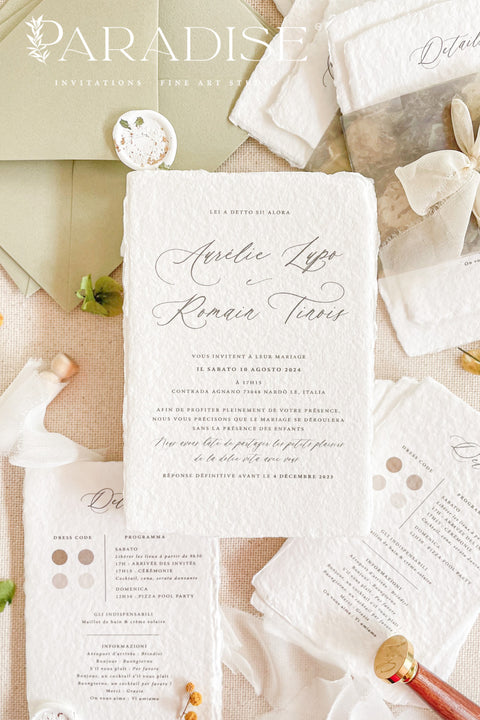 This exquisite wedding invitations suite offers a blend of timeless sophistication and modern elegance. The beautiful modern calligraphy invites are printed on luxurious handmade cotton paper, providing a rich, tactile feel and a fine art finish. This fine art stationery is the perfect choice for couples who appreciate bespoke, handcrafted details and a chic, contemporary aesthetic.
