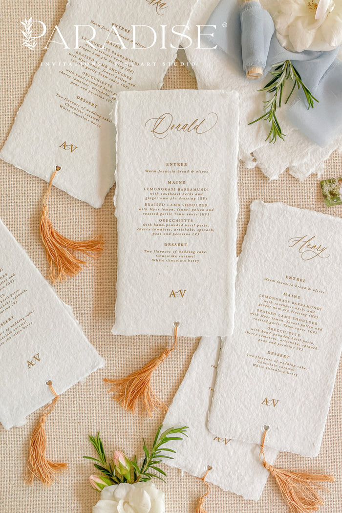 Emely Tassels Handmade Paper Wedding Menus