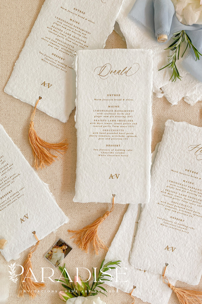 Emely Tassels Handmade Paper Wedding Menus