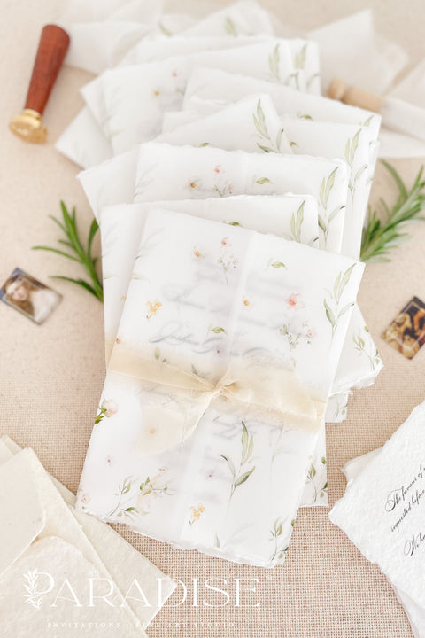 This exquisite wedding invitations suite offers a blend of natural elegance and luxurious sophistication. Perfect for a summer wedding, printed on premium fine art deckle edge paper made from soft cotton paper. This luxury wedding suite combines delicate, hand-painted details with the rich, tactile feel of artisan paper, creating a truly memorable keepsake for your guests.