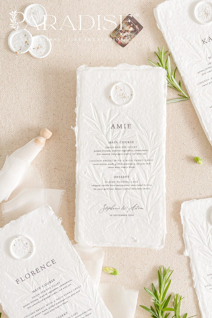 Cora Embossed Handmade Wedding Menus