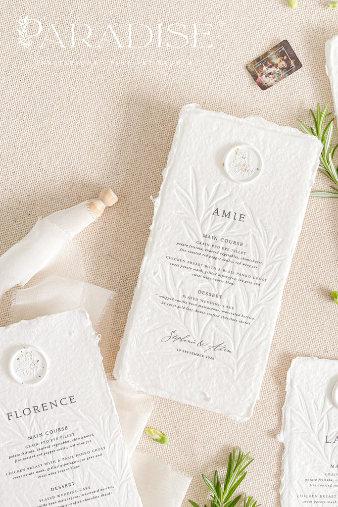 Cora Embossed Handmade Wedding Menus