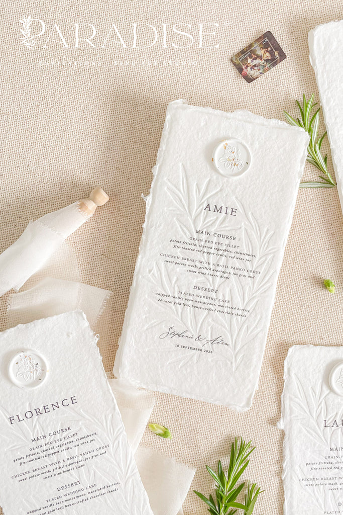 Cora Embossed Handmade Wedding Menus