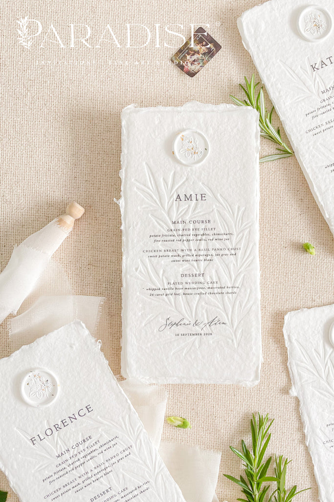 Cora Embossed Handmade Wedding Menus