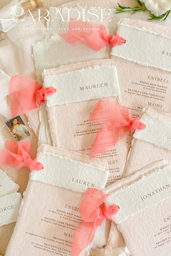 Lorelei Colored Handmade Paper Wedding Menus