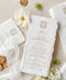 These handmade paper wedding menus with a custom monogram bring timeless elegance and refined craftsmanship to your wedding tablescape. Meticulously crafted from 100% cotton rag paper, each menu features natural deckled edges and a soft, luxurious texture that exudes artisanal charm. The custom monogram or crest - printed in elegant gold foil - adds a personal and regal touch, making every detail feel truly bespoke.