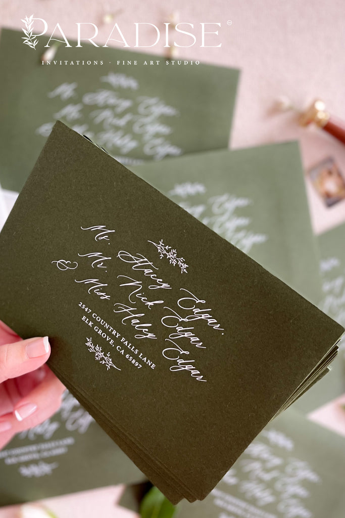 Forest Green Envelopes and White Ink Printing