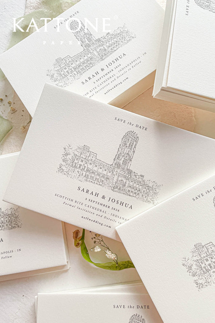 Seira Hand Drawn Venue Save the Date Cards