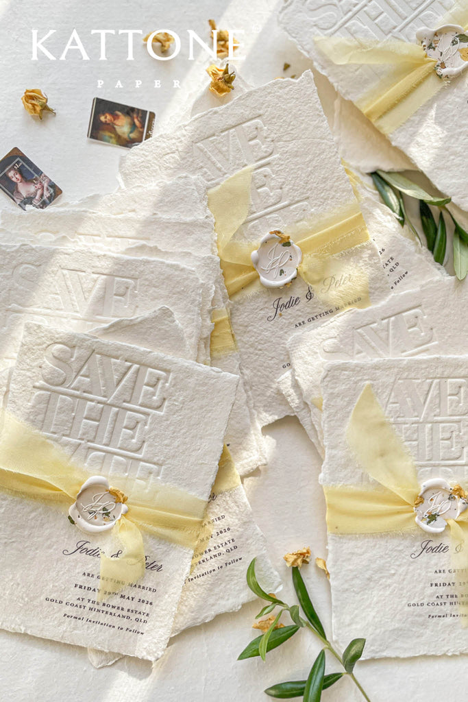 Darcy Handmade Paper Save the Date Cards
