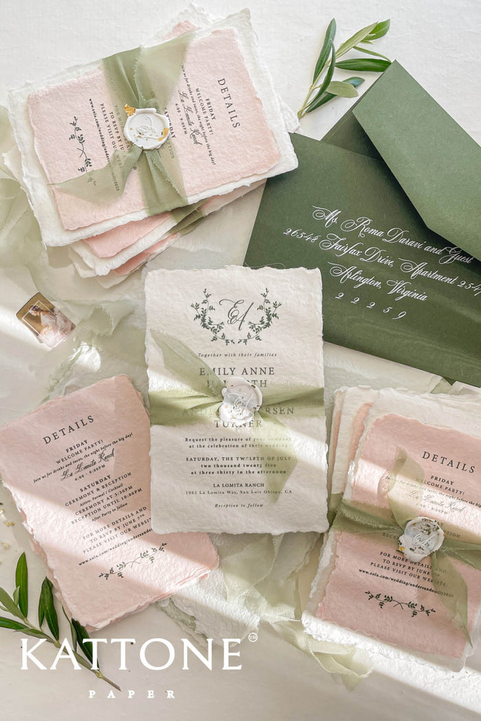 Honey Colored Handmade Paper Wedding Invitations