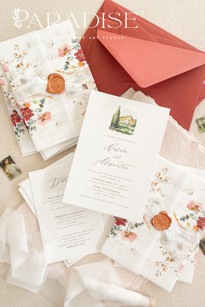 Daniela Watercolor Venue Wedding Invitation Sets