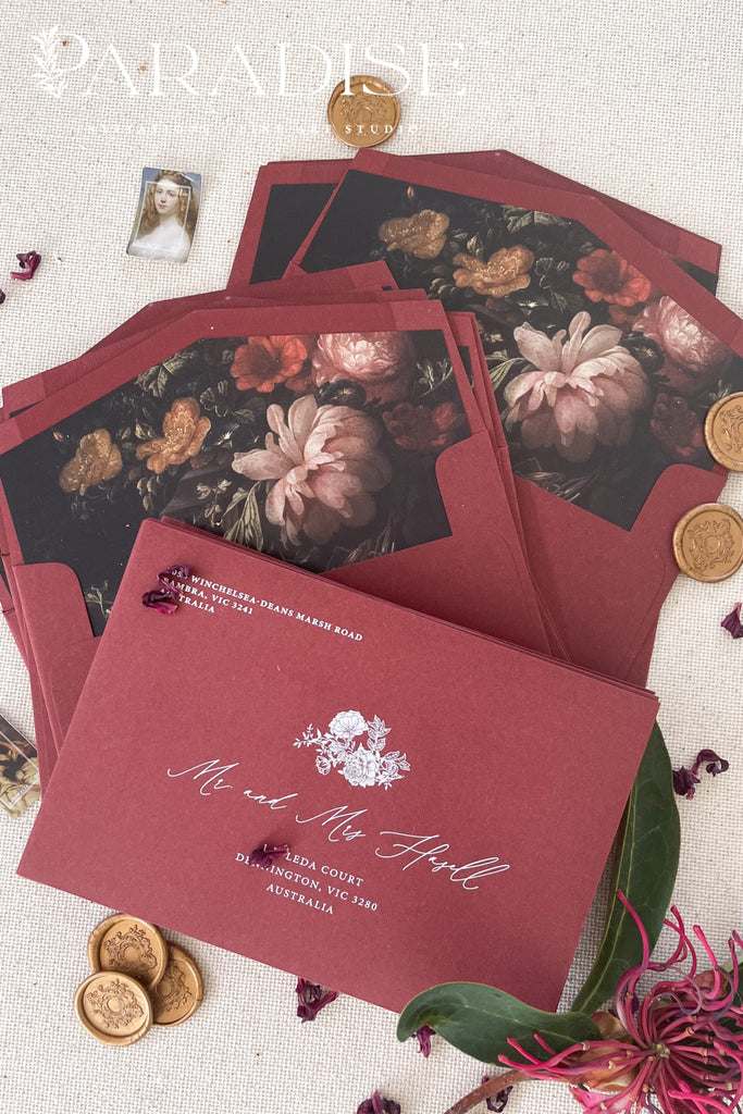 Burgundy Envelopes and White Ink Printing, Envelope Liners