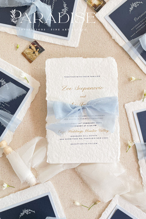 Announce your special day with timeless, heartfelt style. The unique deckled edges and soft texture provide an artisan feel that is both rustic and elegant, setting a deeply romantic tone for your ceremony. Each invite is an eco-friendly choice that leaves a lasting impression on your guests.