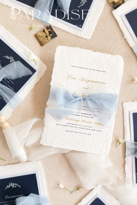 Announce your special day with timeless, heartfelt style. The unique deckled edges and soft texture provide an artisan feel that is both rustic and elegant, setting a deeply romantic tone for your ceremony. Each invite is an eco-friendly choice that leaves a lasting impression on your guests.