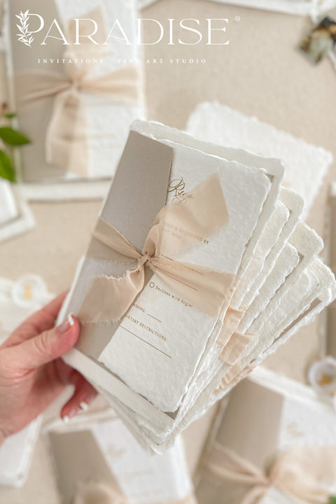 This exquisite wedding invitations suite offers a perfect blend of bohemian charm, natural texture, and elegant artistry. Each boho invites set is printed on luxurious handmade paper with a delicate deckle edge, providing a rich, tactile feel and a timeless finish. This fine art stationery is ideal for a relaxed yet sophisticated celebration, beautifully setting a warm and inviting tone for your guests.