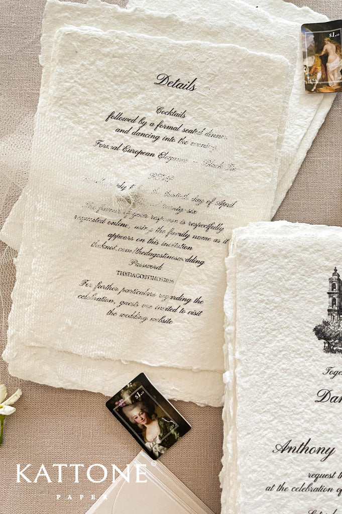 Neutral toned wedding envelopes paired with handmade invitation for a soft and refined presentation.