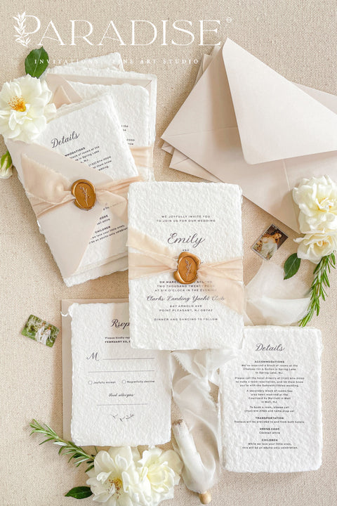 Invite your guests with these exquisite wedding invitations. Designed to be both classic and sophisticated, this stationery set is printed on luxurious handmade cotton rag paper, which provides a rich, tactile feel. The result is a truly classy and elegant stationery suite with timeless invites that will be cherished by your guests long after your special day.