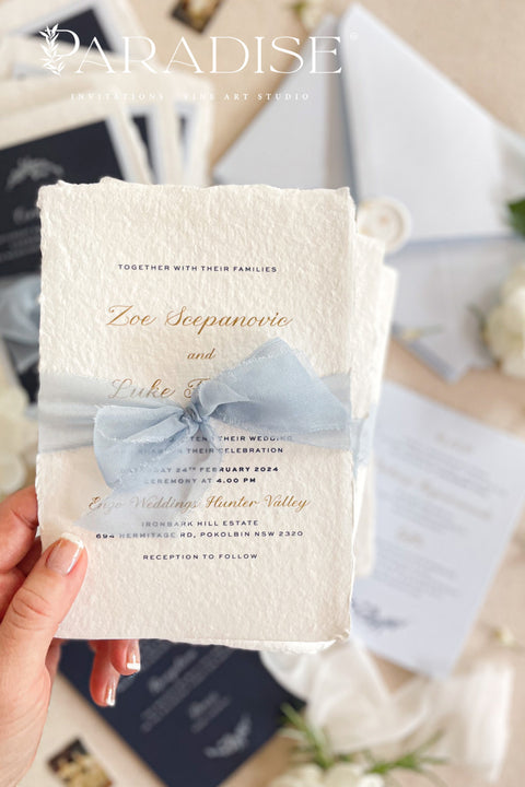 Announce your special day with timeless, heartfelt style. The unique deckled edges and soft texture provide an artisan feel that is both rustic and elegant, setting a deeply romantic tone for your ceremony. Each invite is an eco-friendly choice that leaves a lasting impression on your guests.