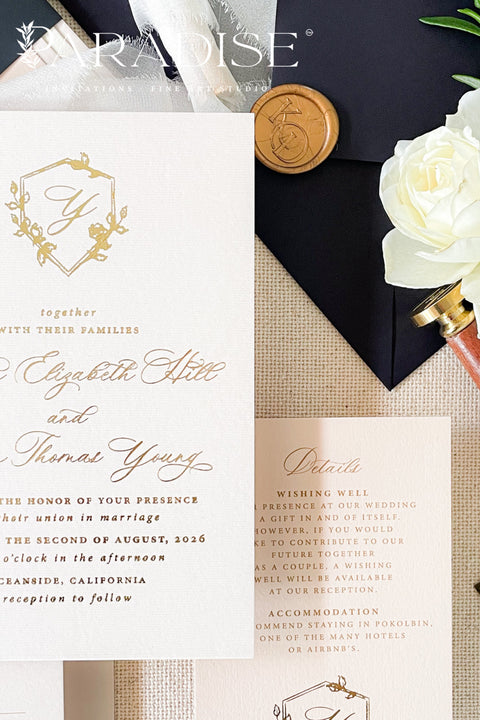 Make your wedding unforgettable from the very first impression with these luxurious hot foil invitations — where timeless design meets radiant metallic shine. Each invitation is meticulously printed on premium cardstock and finished with real foil stamping, adding a touch of elegance and sophistication your guests will never forget.