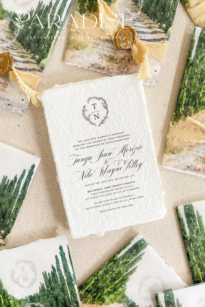 Ada Handmade Paper Wedding Invitations with Cotton Belly Bands