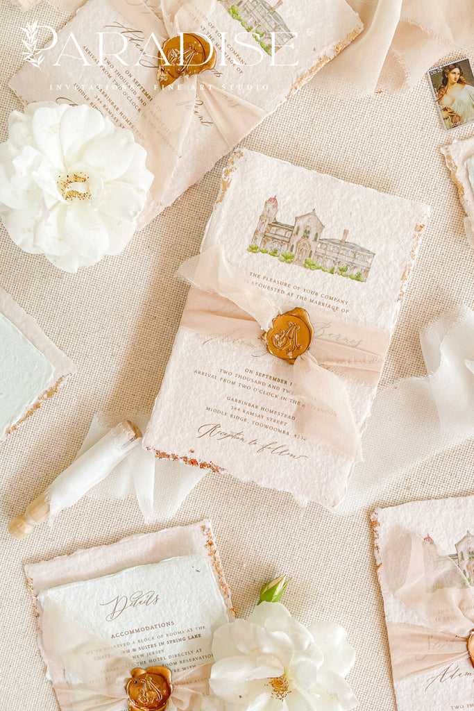 Arianna Colored Handmade Paper Wedding Invitation Sets