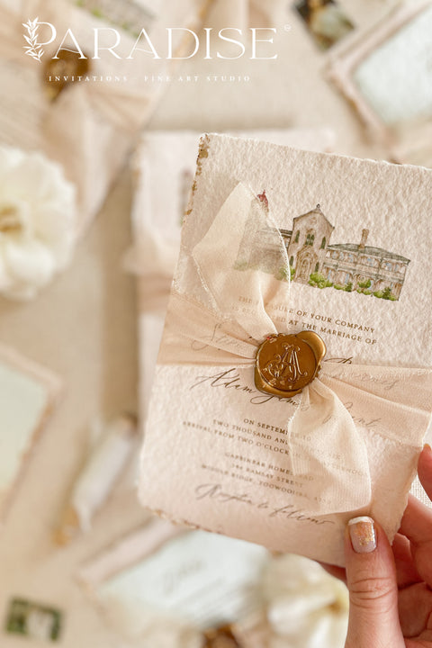 Arianna Colored Handmade Paper Wedding Invitation Sets