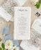 Add a touch of botanical beauty and fine art elegance to your event with our handmade paper wedding menus, crafted from 100% cotton rag paper with delicately torn deckled edges. Each menu features a vibrant floral vellum wrap paired with a soft silk ribbon and wax seal, creating an exquisite balance between organic texture and romantic detail. The minimalist typography allows the floral design to shine, making these menus perfect for garden weddings, spring celebrations and outdoor receptions.