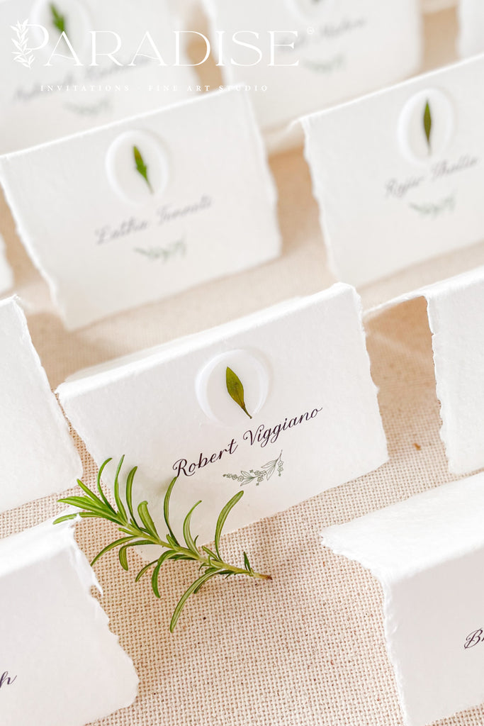 Jazmine Handmade Paper Place Cards and Vellum Wax Seals