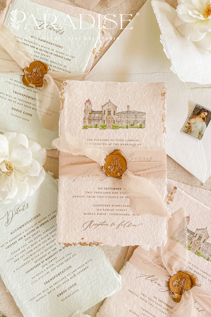 Arianna Colored Handmade Paper Wedding Invitation Sets