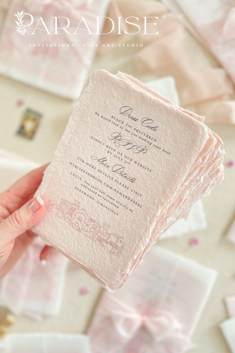 Announce your special day with the effortless, romantic charm of these handmade paper wedding invitations. Crafted for a boho wedding, this suite captures the free-spirited beauty of the season. Each invite is printed on soft and luxurious cotton paper, providing a unique, tactile experience for your guests. The light, airy design and premium paper are the perfect combination for a memorable summer wedding.