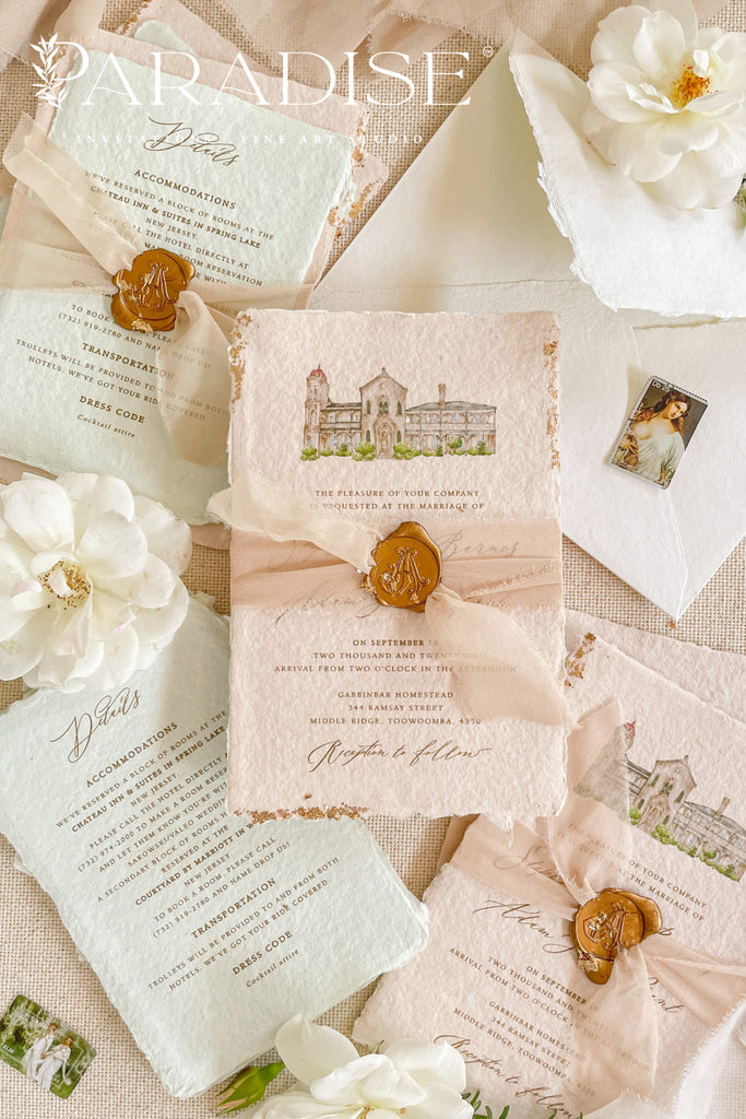 Arianna Colored Handmade Paper Wedding Invitation Sets