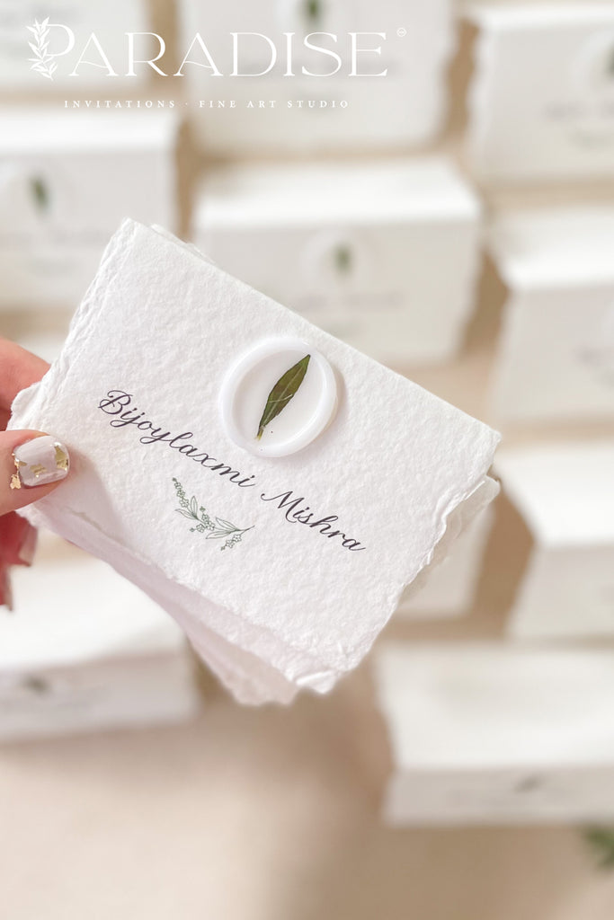 Jazmine Handmade Paper Place Cards and Vellum Wax Seals