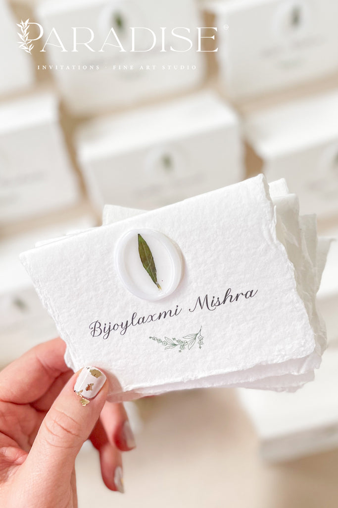 Jazmine Handmade Paper Place Cards and Vellum Wax Seals