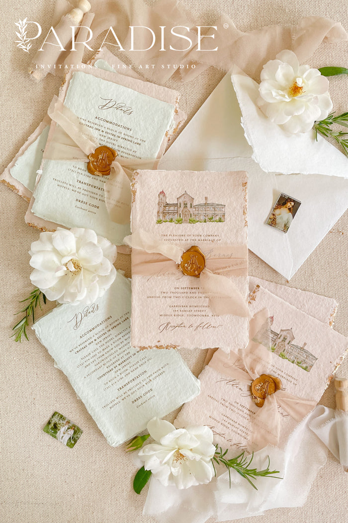 Arianna Colored Handmade Paper Wedding Invitation Sets