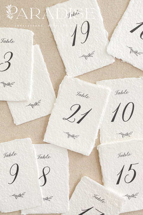 Made with premium cotton paper and finished with naturally torn deckle edges, these handmade table numbers bring a refined, organic touch to your wedding décor. The clean black typography offers timeless simplicity, while the delicate botanical artwork adds a subtle fine-art detail. Perfect for romantic, modern, or nature-inspired celebrations, this design elevates each table with understated sophistication.