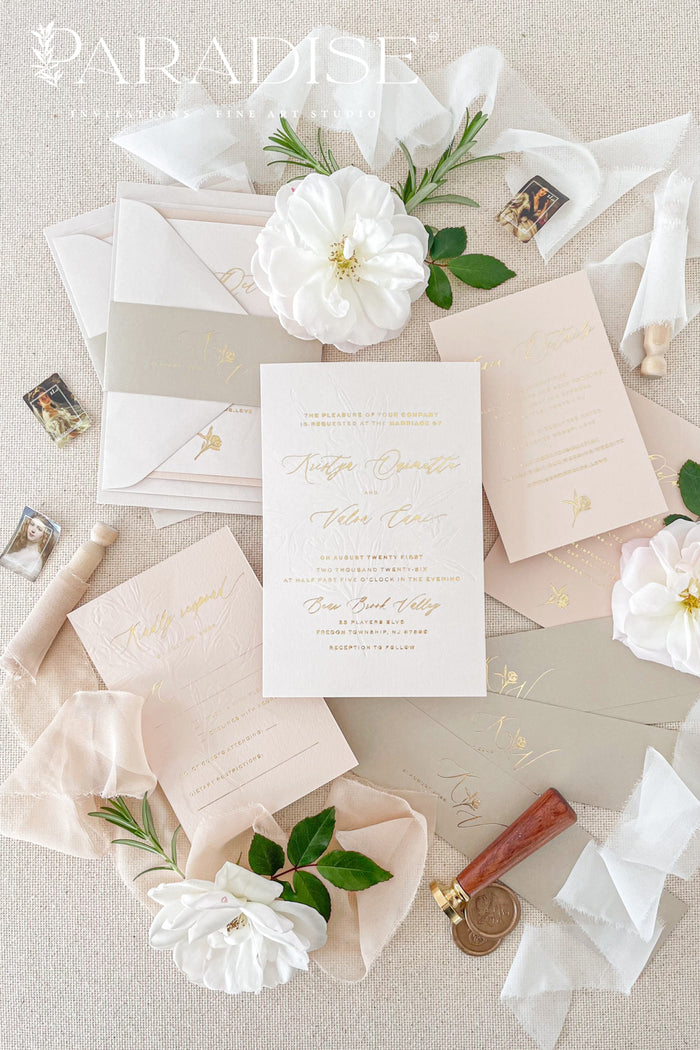 Leah Hot Foil Press Wedding Invitation Sets