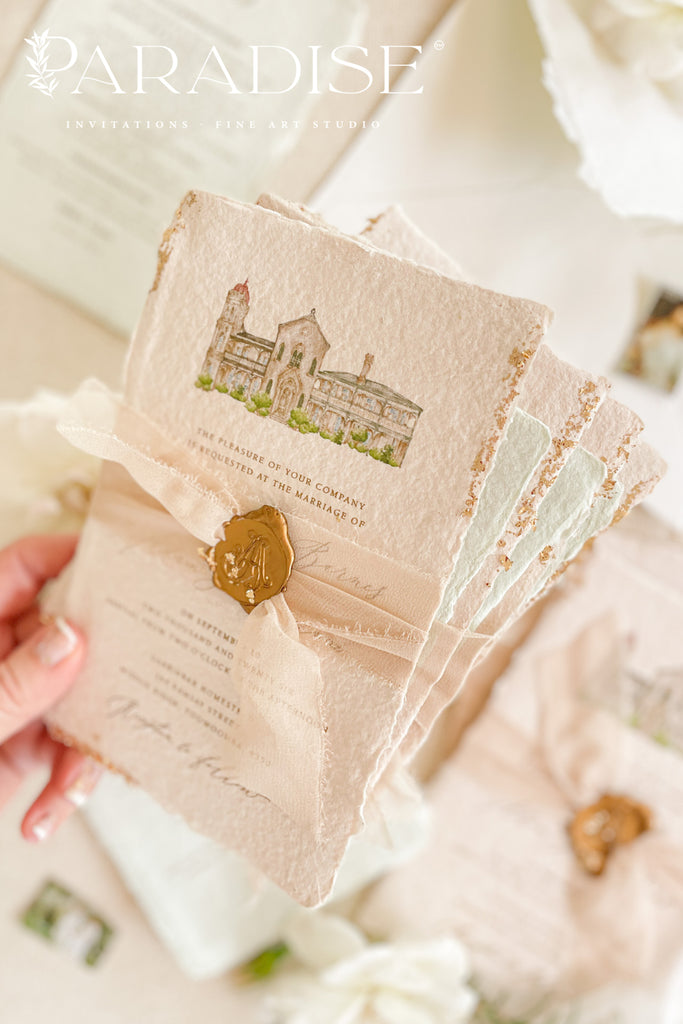 Arianna Colored Handmade Paper Wedding Invitation Sets