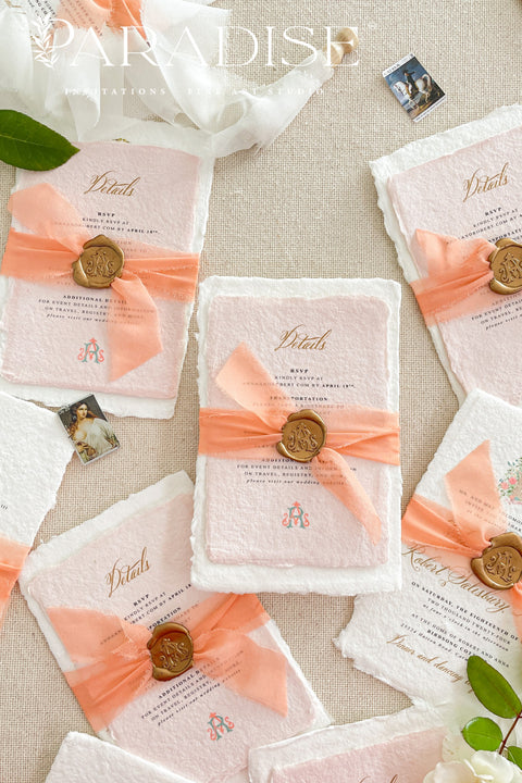 Announce your special day with an invitation suite that is a true work of art. These romantic invitation sets are defined by their exquisite artistry and high-end materials. Each invitation is crafted on luxurious, artisan fine art deckle edge paper, which features a natural, beautifully textured finish. The deckle edge, with its unique feathery border, evokes a sense of timeless romance, making this a truly luxury wedding suite that your guests will cherish as a keepsake.